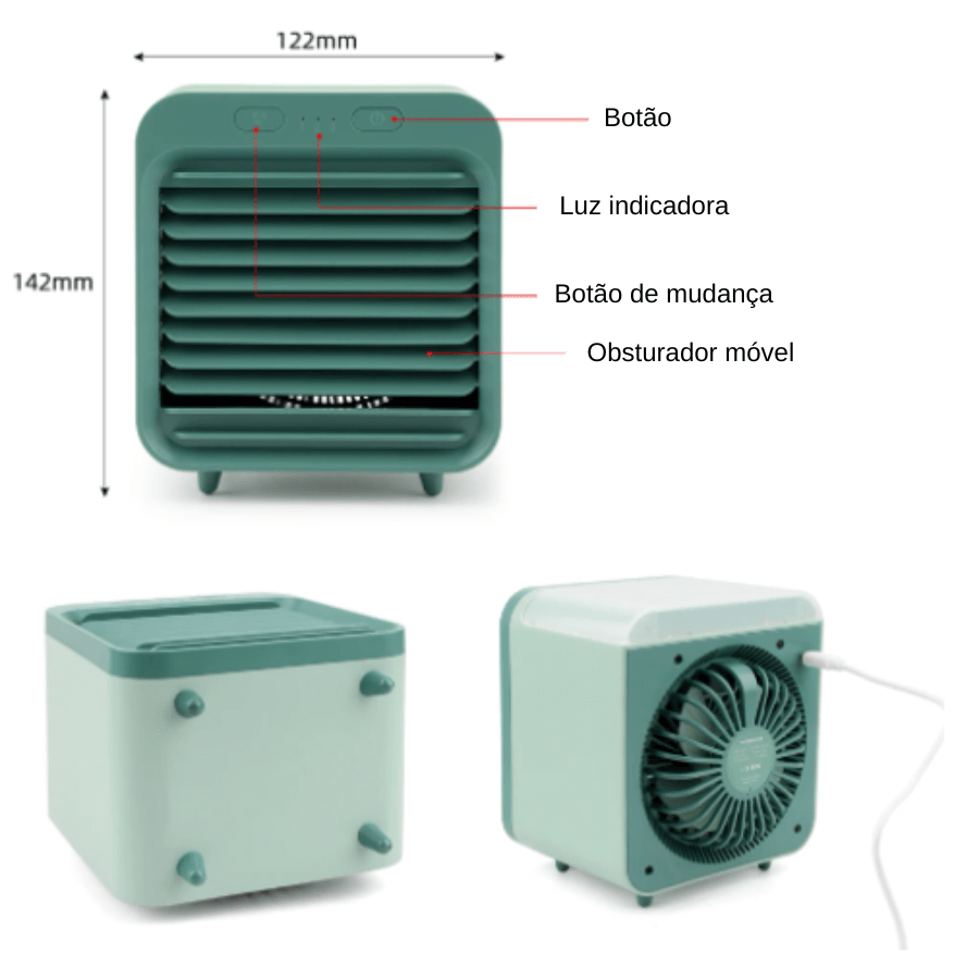 Mini Ar Condicionado Portátil Decorativo Luz Led