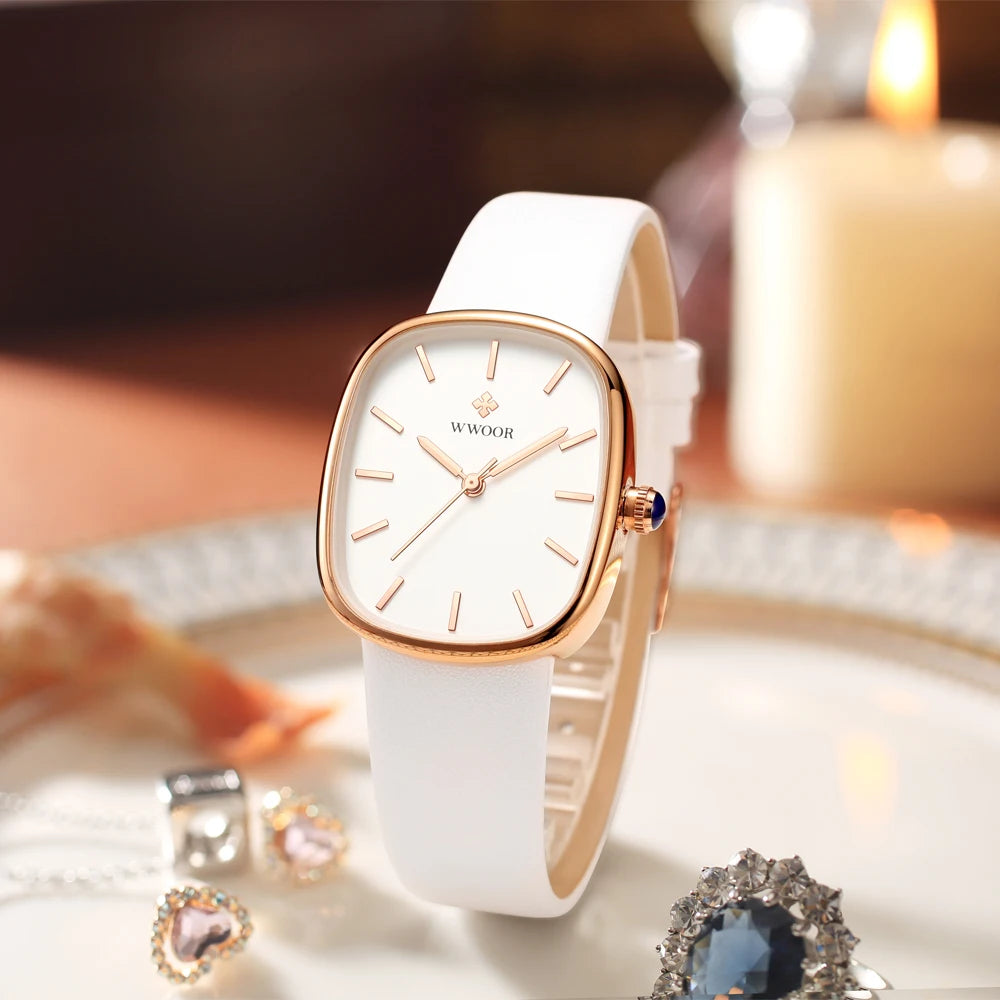 Relógio de Quartzo Quadrado Feminino Luxo De Couro