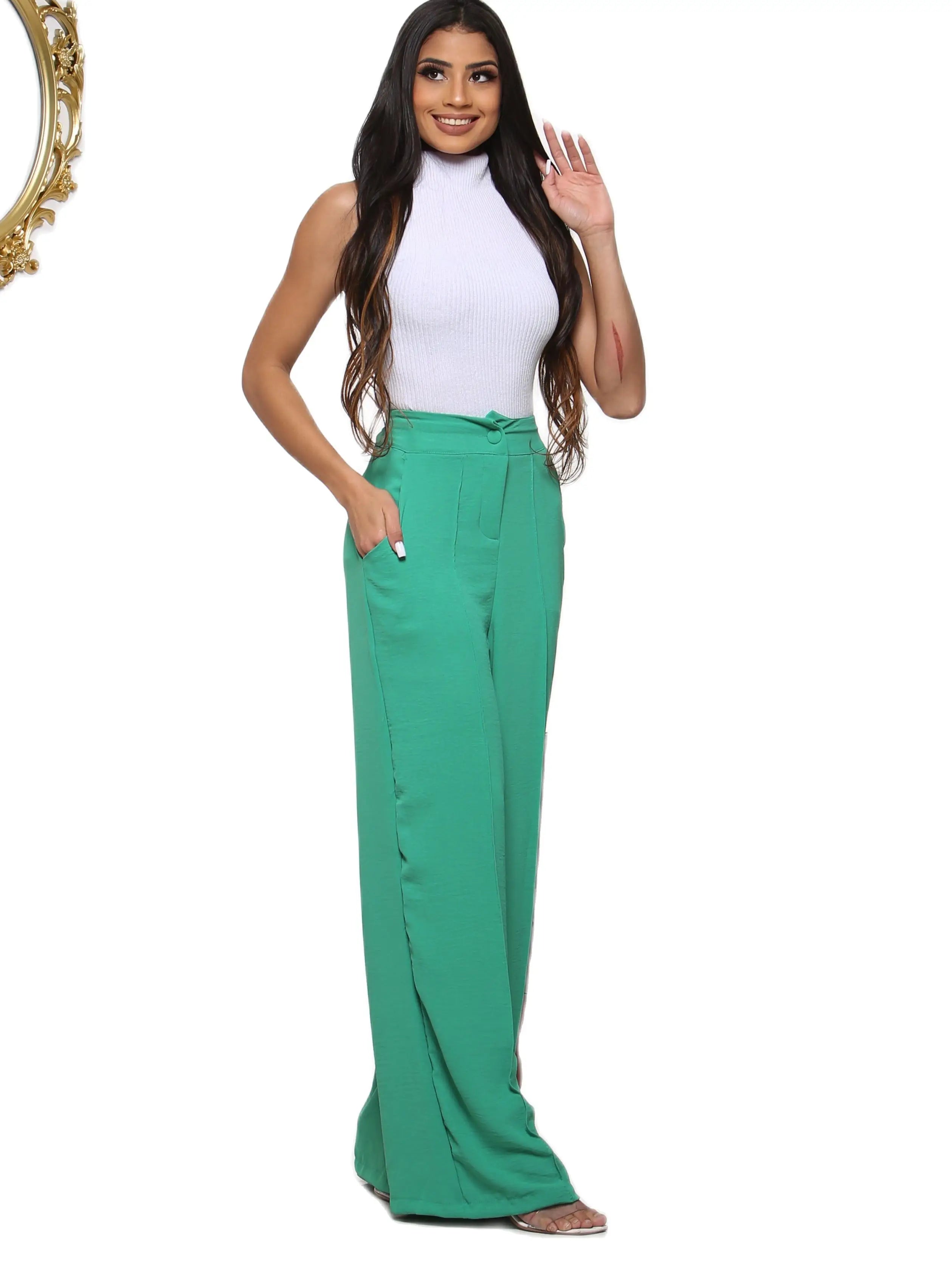 Flat Pantalona Pants Versátil Elegante